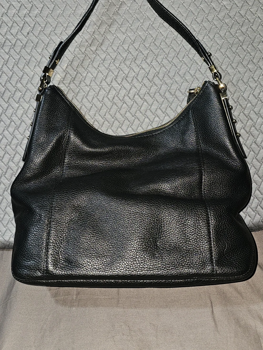Authentic Coach Black Pebbled Leather Shoulder Bag with Gold Hardware